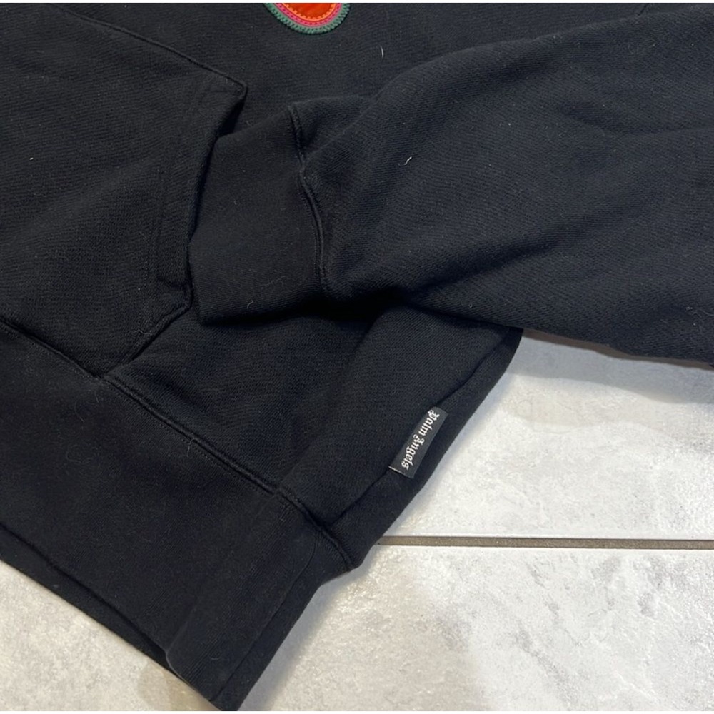 Palm Angels Cursive Logo Chenille Hoodie Black Men's - Medium - Kangaroo Pocket - Picture 7 of 10